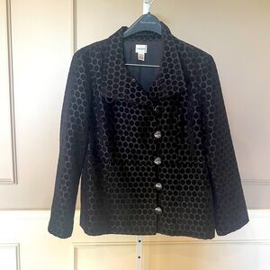 Chico's Women's black raised polka dot velveteen large button jacket lined sz 2